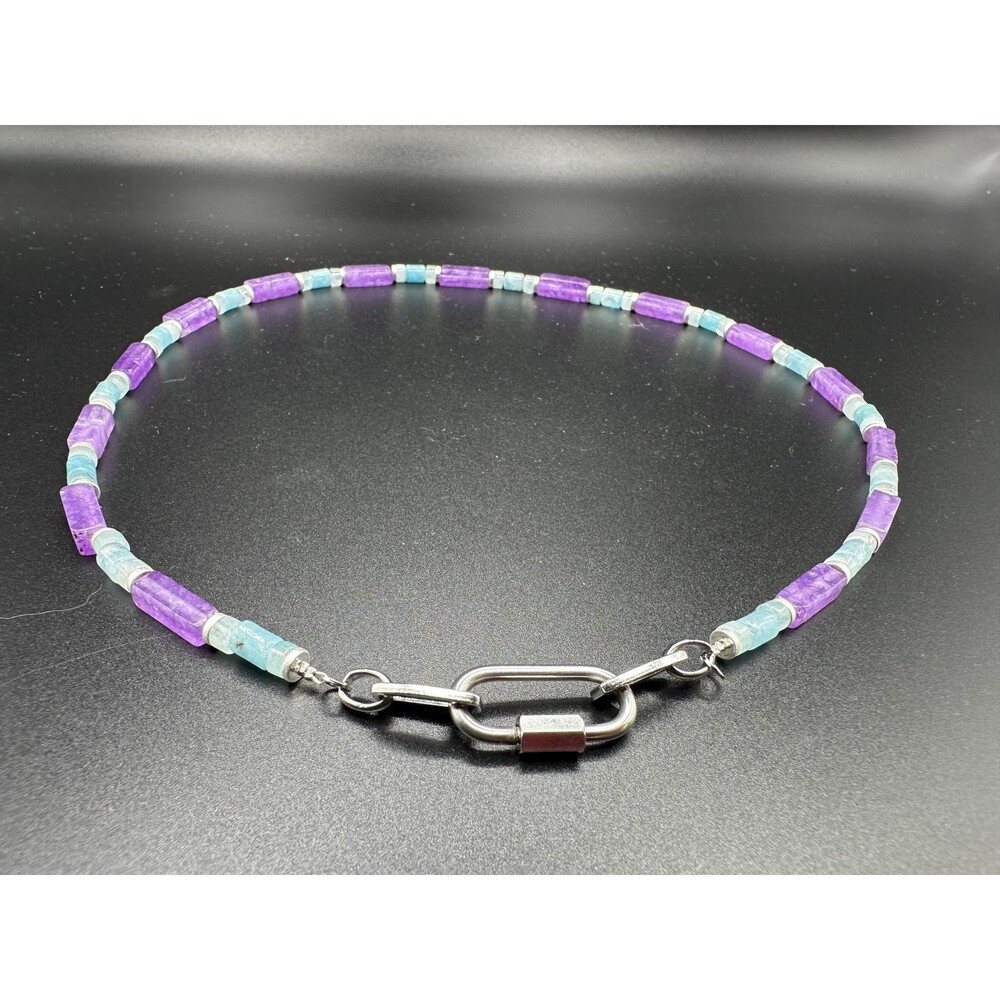 18 Bold Purple & Blue Agate Choker, Handmade Modern Necklace Carabiner Clasp